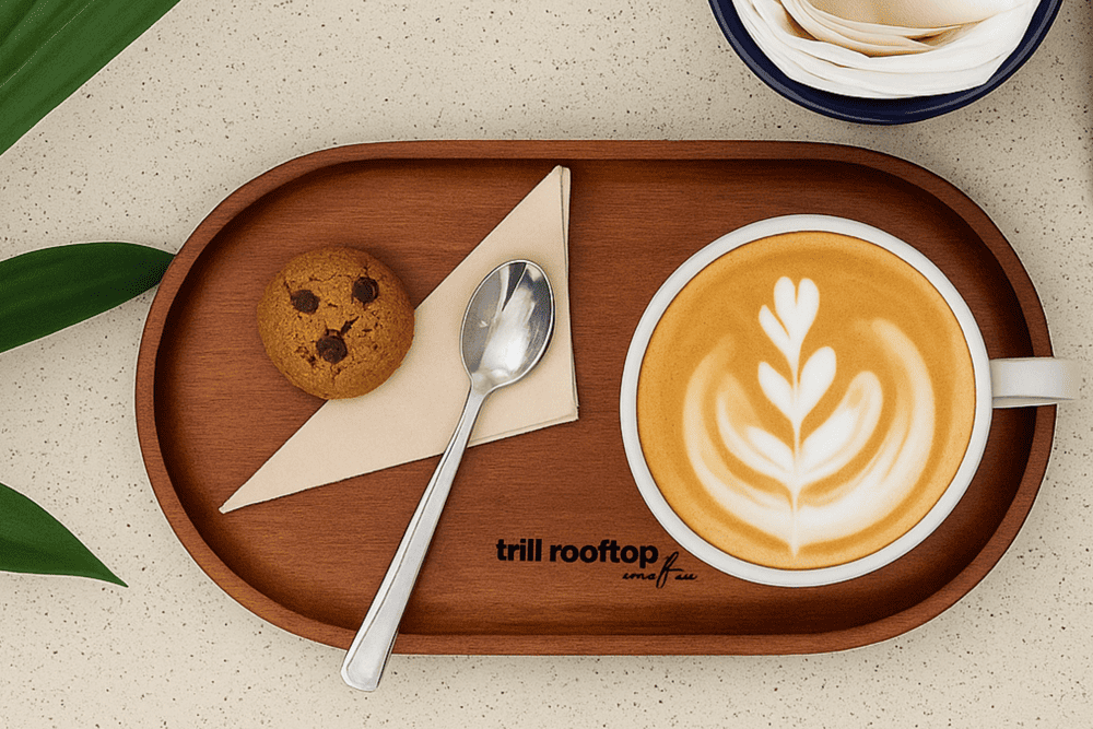 An elegant latte drink features a wake-up morning with friends and family